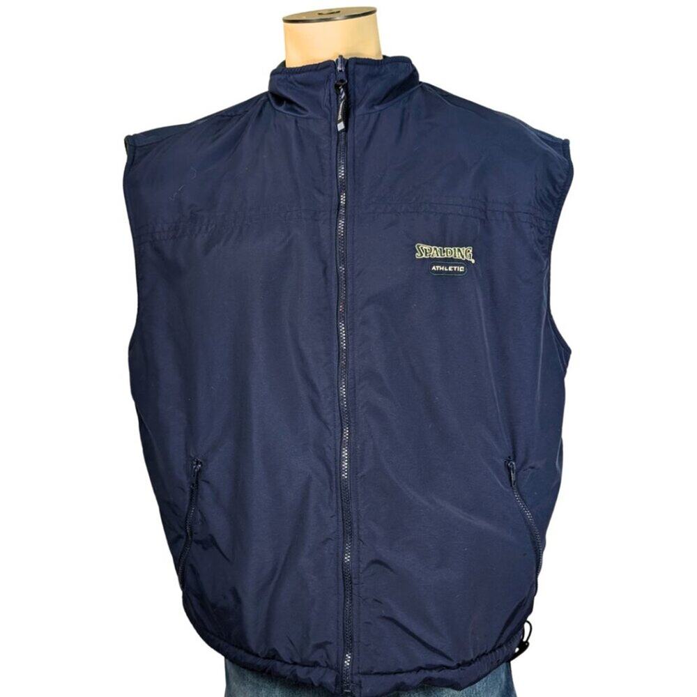 Spalding Athletic XL Vintage Reversible Blue & Green Fleece Full Zip Vest